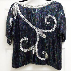 𝅺VINTAGE JLB rainbow opalescent silk sequin top